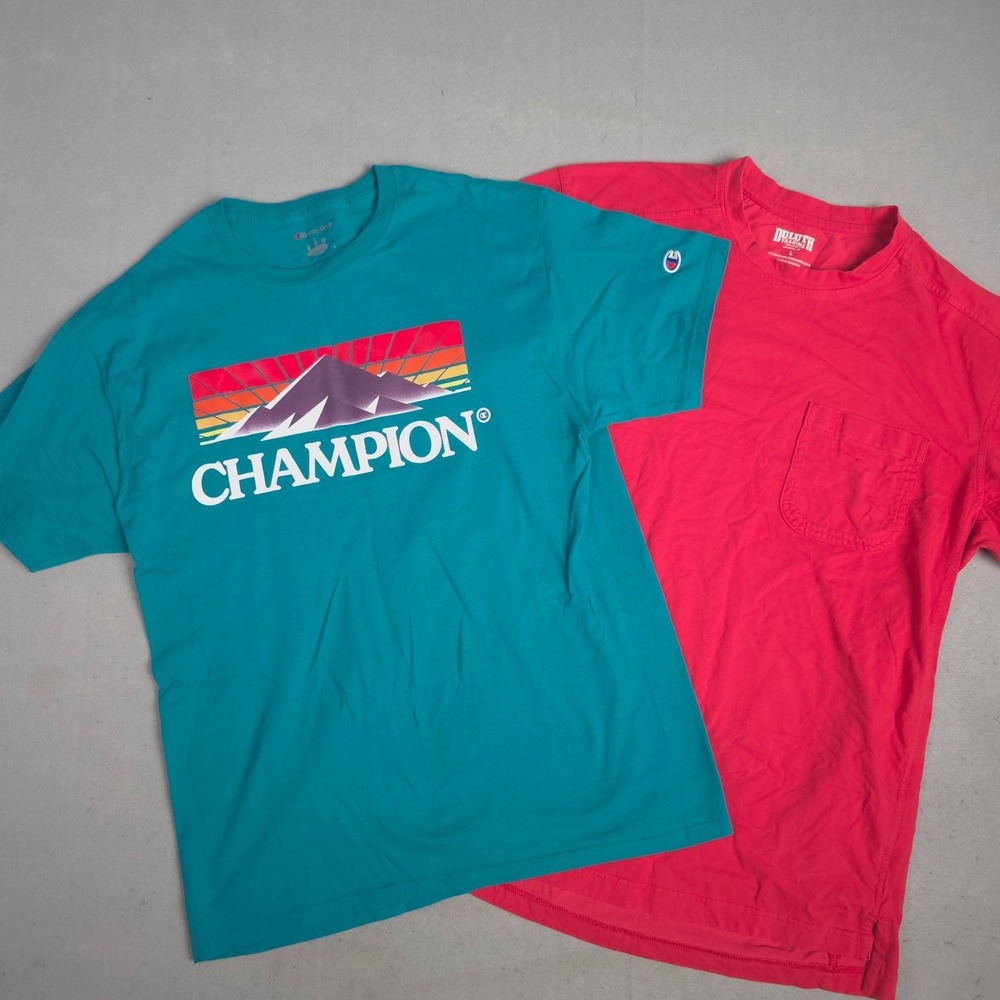 Lot(2) Champion & Duluth T-Shirt Mountain Logo Short Sleeve‎ Tee Bundle Size L